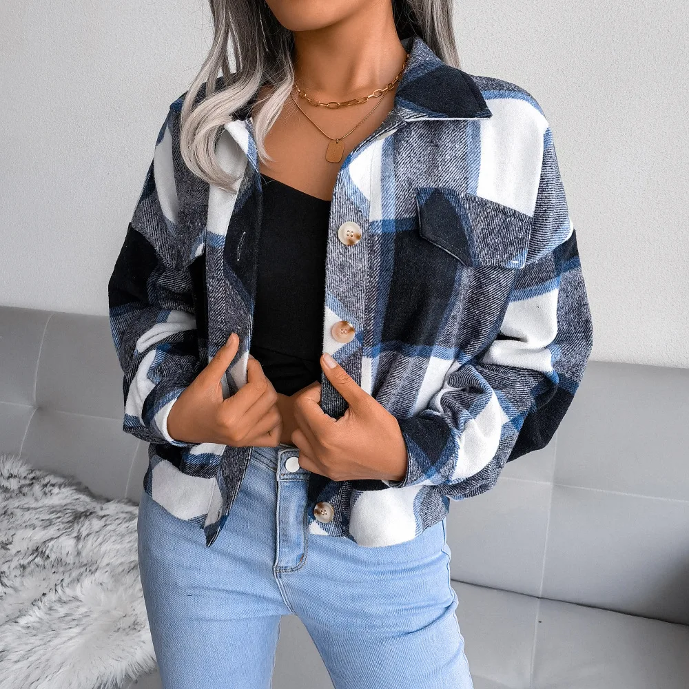 Jacke für weibliche Herbst neue Pendler Mode Plaid Langarm Trend Freizeit mantel