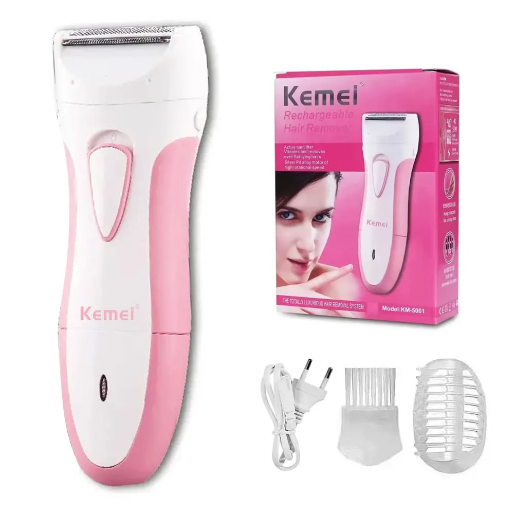 Kemei KM-5001 Women Electric Remover Rechargeable Ladies Shaver Portable Painless Razor Trimmer for Body Legs and Bikini Area