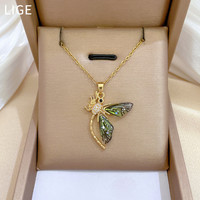 High Grade Dragonfly Bee Zircon Necklace Stainless Steel Chain Fashion Insect Pendant Choker Jewelry Party Gifts For Women Girls