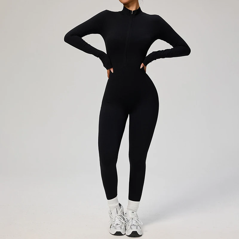 TRY TO BN Sports Yoga Jumpsuit Long Sleeves Zipper Sportswear Fitness Pants Workout Bodysuit One Piece Tights Women Gym Clothing