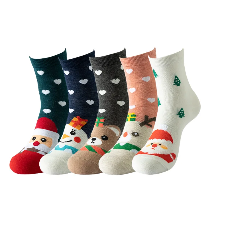 1PR 2023 New Christmas Tree Christmas Stockings Straight Old Man David's Deer Snowman Socks Women's Mid Tube Stockings Cartoon