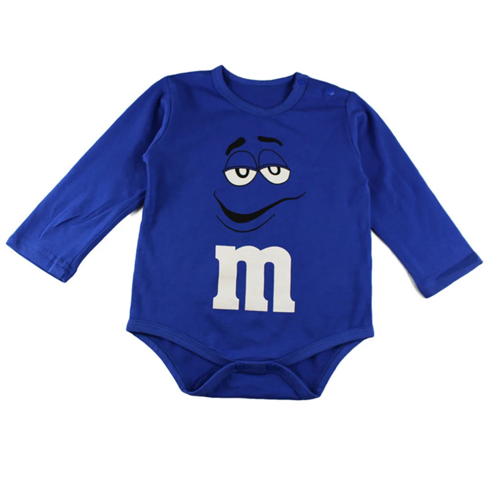 Funny Newborn Baby Onesie Bodysuit Novelty Graphic M&M Candy Face Colorful Long Sleeve Spring Autumn Infant Kids Clothes Rompers