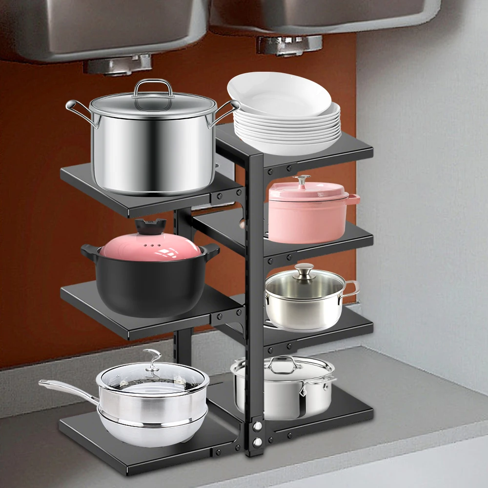 Scaffale verticale per riporre utensili da cucina, scaffale per la conservazione di pentole e accessori, organizer per la cucina con ripiani regolabili, scaffale versatile per riporre utensili da