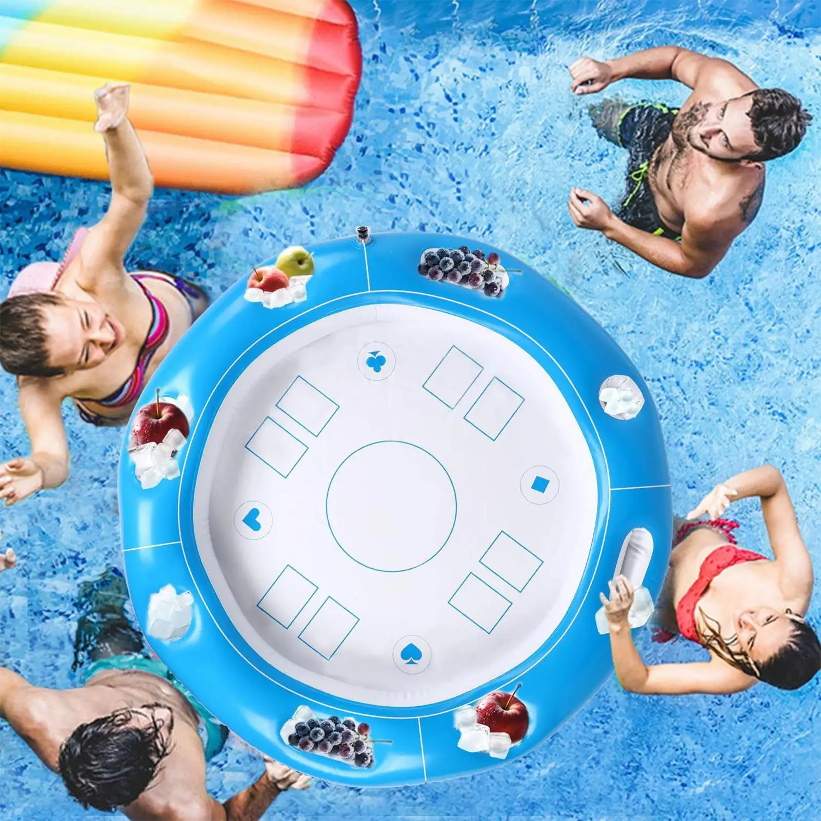 Floating Table For Pool Inflatable Card Playing Tray Foldable Pool Table Food Drinks Holder For Beach Lake Cruise Camping