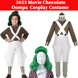 Oompa Cosplay Loompa Kids Costume 2023 Movie Chocolate Disguise Wigs Fantasy Outfits Children Boys Girls Halloween Party Suit