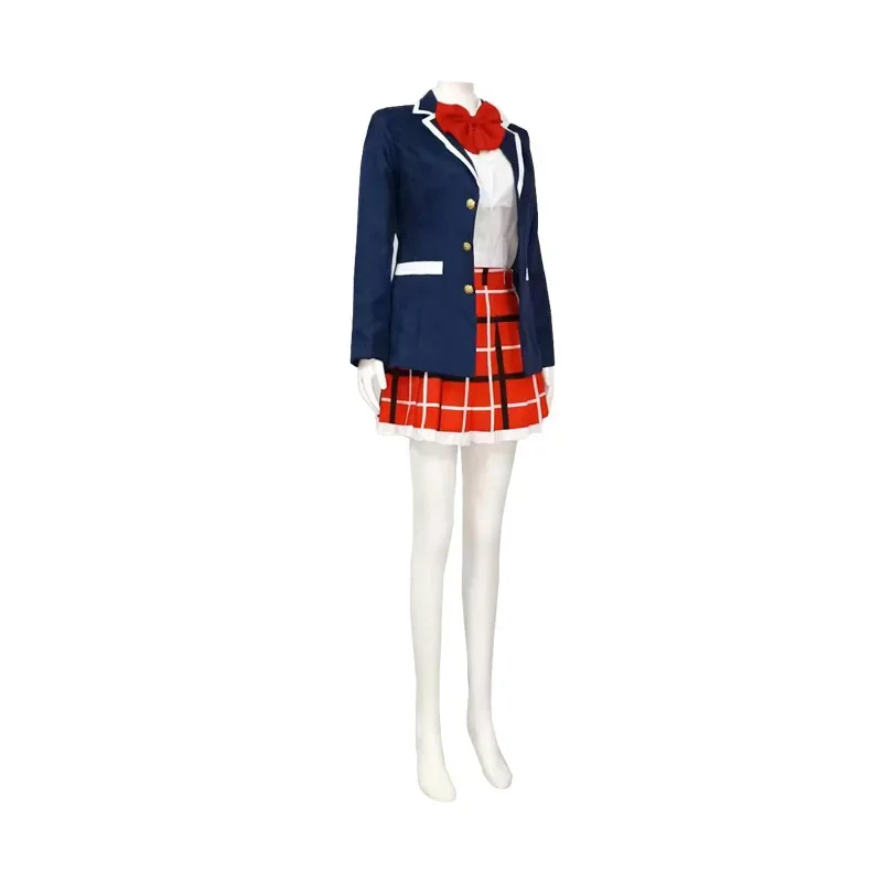 Love, Chunibyo & Other Delusions Takanashi Rikka Cosplay Costume for Women Girls Dark Blue Coat Red Dress School Uniform