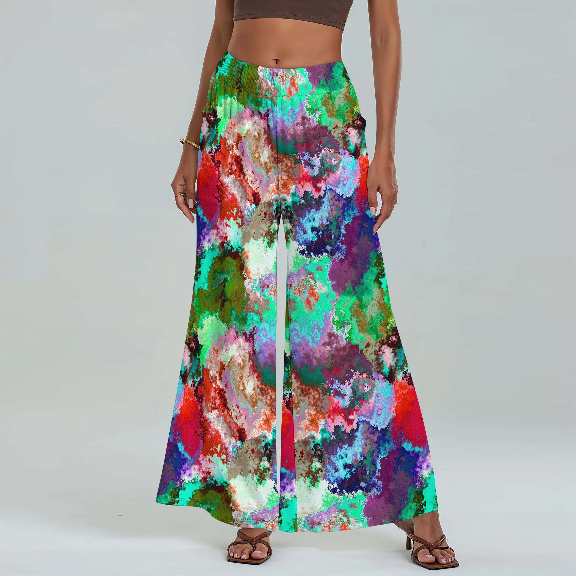 

Women's Wide Leg Pants with Pockets Colorful Pattern for All Seasons Casual Comfort Beach Festival Picnic