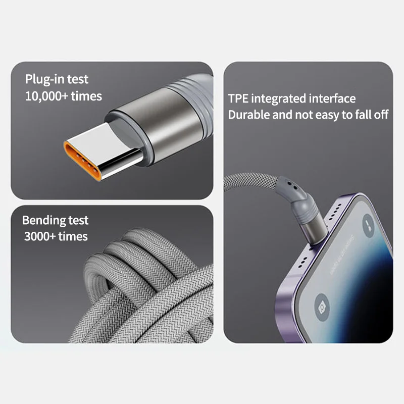 

3 in 2 Multi Usb Port Multiple Usb Charge Cable Fast Charging 100W Type-C Line USB C Weave Charger Cable Wire for Iphone Huawei