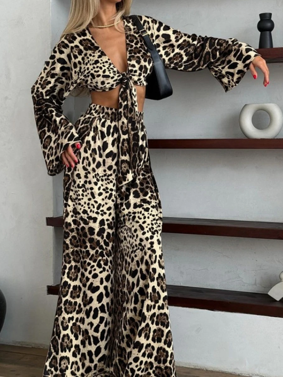 Mozuleva  Women\'s Home Clothes 2 Piece Sets Long Sleeve Loose Sleepwear Leopard  Fashion Casual Suits Female  sexy Pajamas