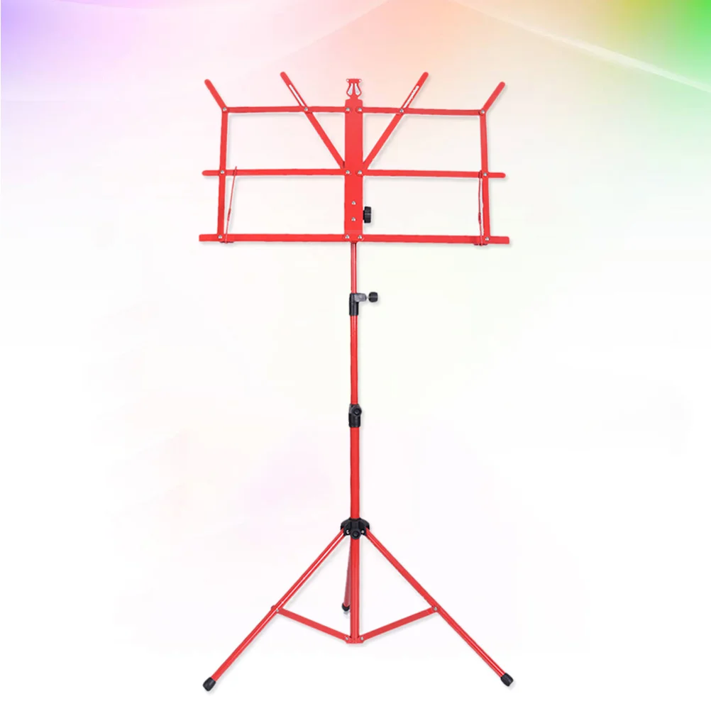 

Folding Metal Adjustable Music Stand Holder Red Lightweight Portable Non Slip Rubber Feet Multi Angle Viewing for Guitar Parts
