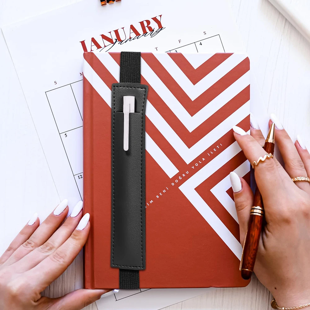 1pc PU Leder Elastische Notebook Band Halter Einstellbare Stift Hülse Bleistift Beutel Halter Strap für Notebook Binder – Detail 3