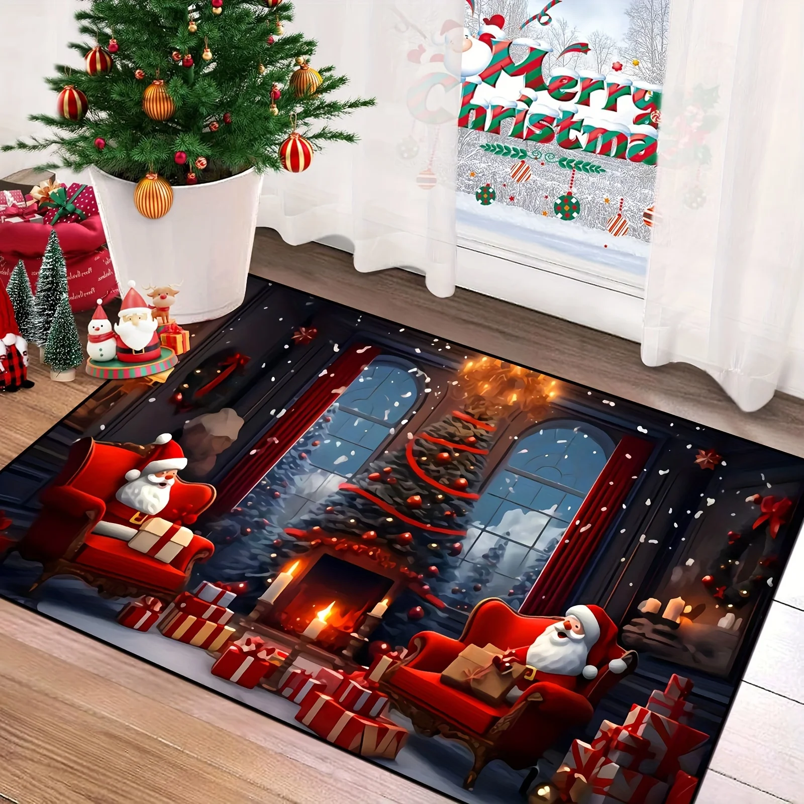 Christmas Night Home Warm Holiday Decorative Accessories Soft Carpet Bathroom Non-silp Doormat Suitable for Living Room Bedroom