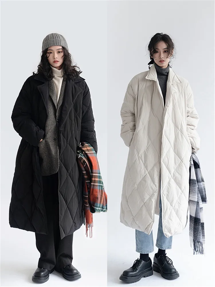 

Rhomboid Cotton-padded Coat Women Winter Jacket 2022 Casual Pocket Thicken Long Outerwear Fashion Loose Female Parkas