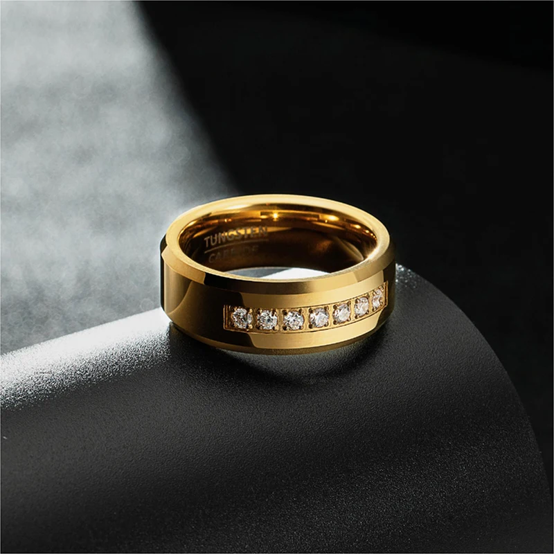 Somen 8mm Tungsten Carbide Cubic Zircon Wedding Rings For Men Women Eternity Ring CZ Inlaid Polished Engagement Fashion Jewelry