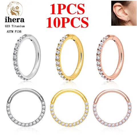 1/10PCS G23 Titanium Nose Rings Septum Clicker Ear Cartilage Tragus Helix Daith Earrings Hoops 16G 18G CZ Body Piercing Jewelry