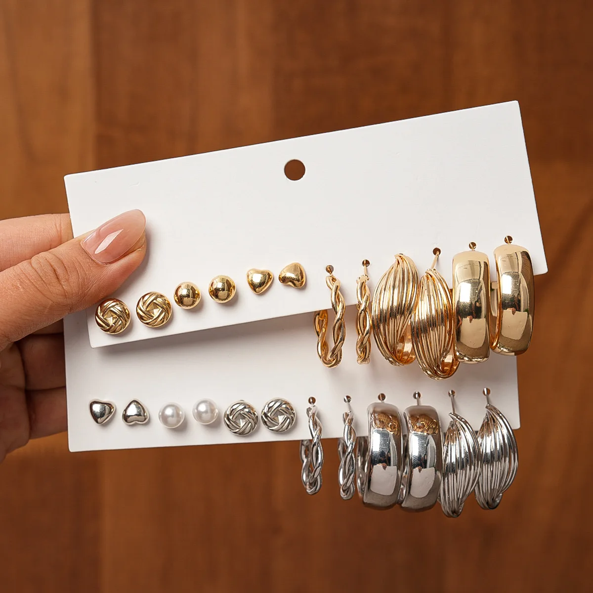 

12 Pcs Gold Color Geometric Hoop Earrings Metalic Cross Round Ear Buckles for Women Imitation Pearl Ear Hoops Punk Jewelry Sets