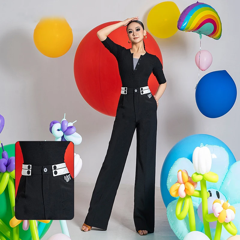 

Waltz Modern Dancing Pants Women'S Black Ballroom Dance Pants Adults High-Waist Latin Dance Trousers Training Wear SL11982