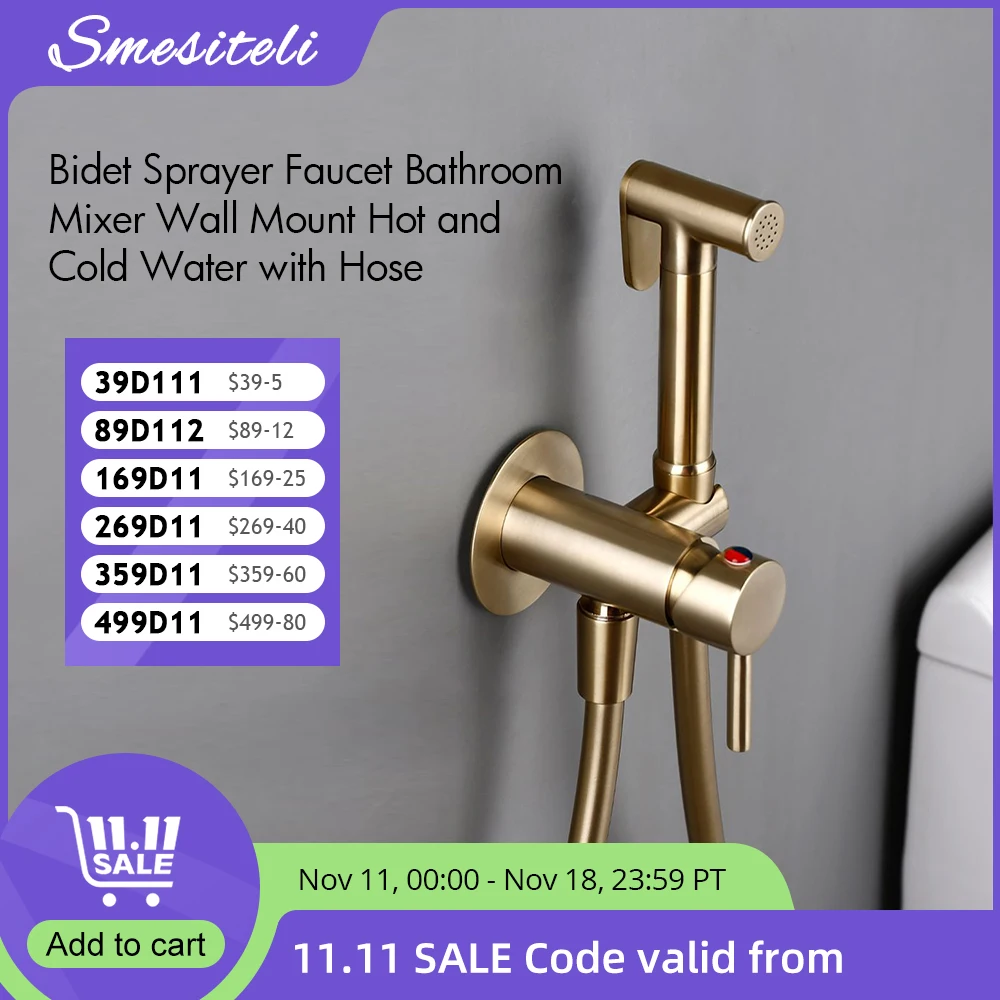 Bidet Sprayer Faucet Bathroom Mixer Wall Mounted Hot And Cold Water With Hose Smesiteli Brushed Gold Brass Hand-held