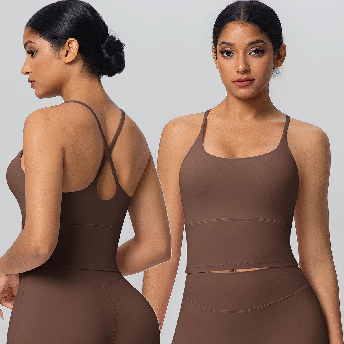 Hamidou Woman Summer Shockproof Workout Top Yoga Bra Cross Straps Beautiful Back Sexy Gym Yoga Sports Vest Bra Customizable Logo