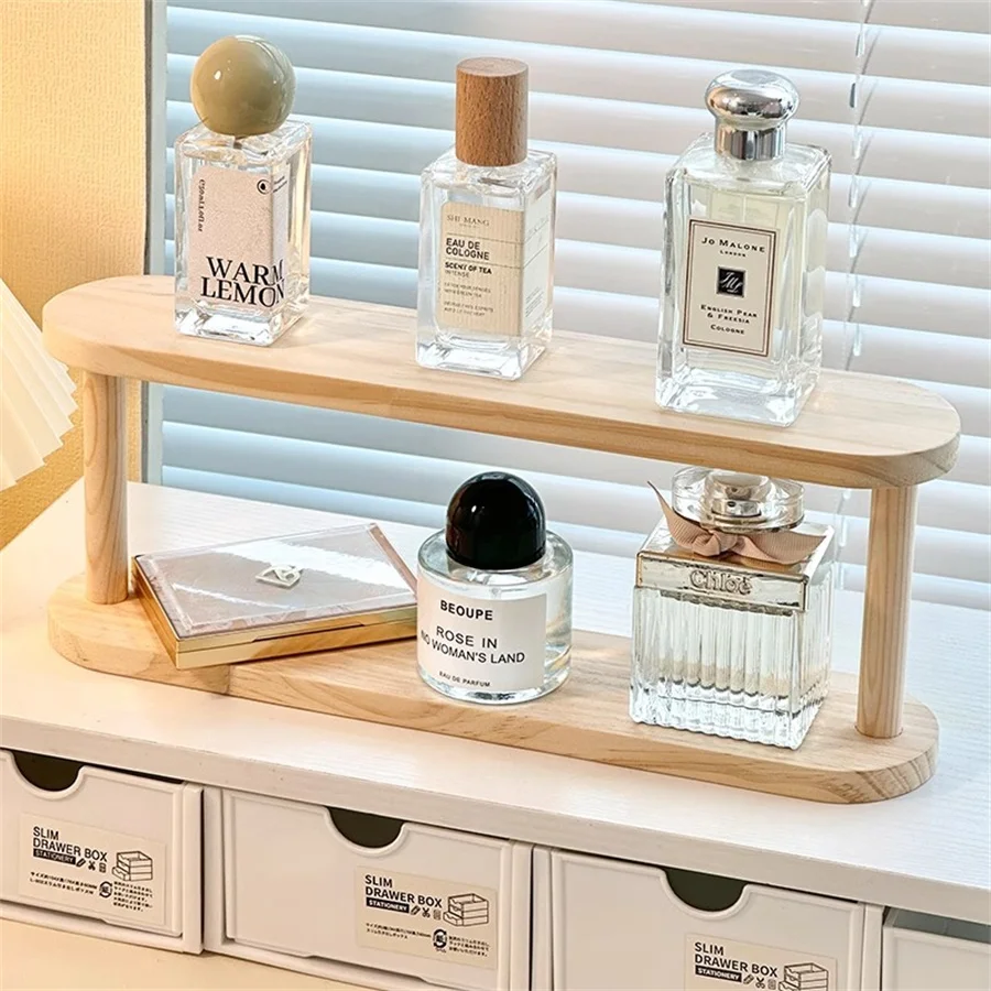 حامل عرض من 3 طبقات رف خشبي لمنظم العطور رف عرض العطور رف عرض الشكل رف تخزين الدمى #4