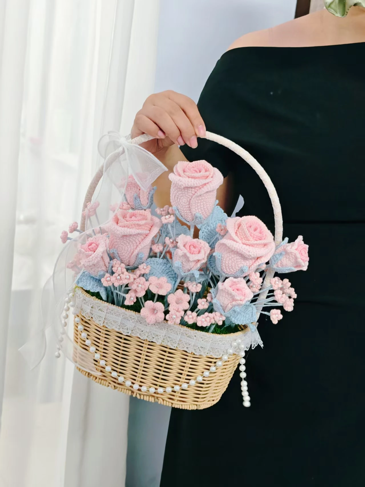 romantic-handmade-pink-rose-basket-diy-material-kit-for-girlfriend-best-friend-perfect-gift-finished-product
