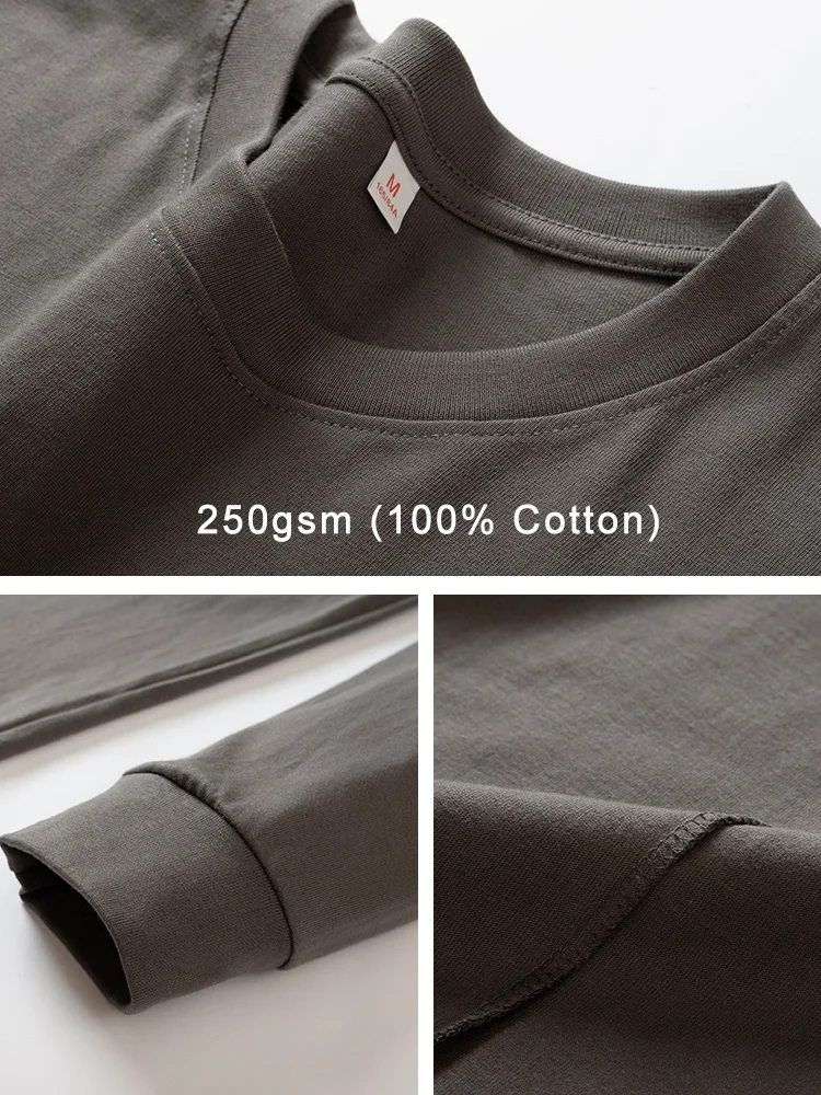 Men\'s Long Sleeve T-shirts 2024 Autumn New Korean Fashion Unisex Basic Tee Oversized Tops 250GSM Cotton Solid Color Tshirts