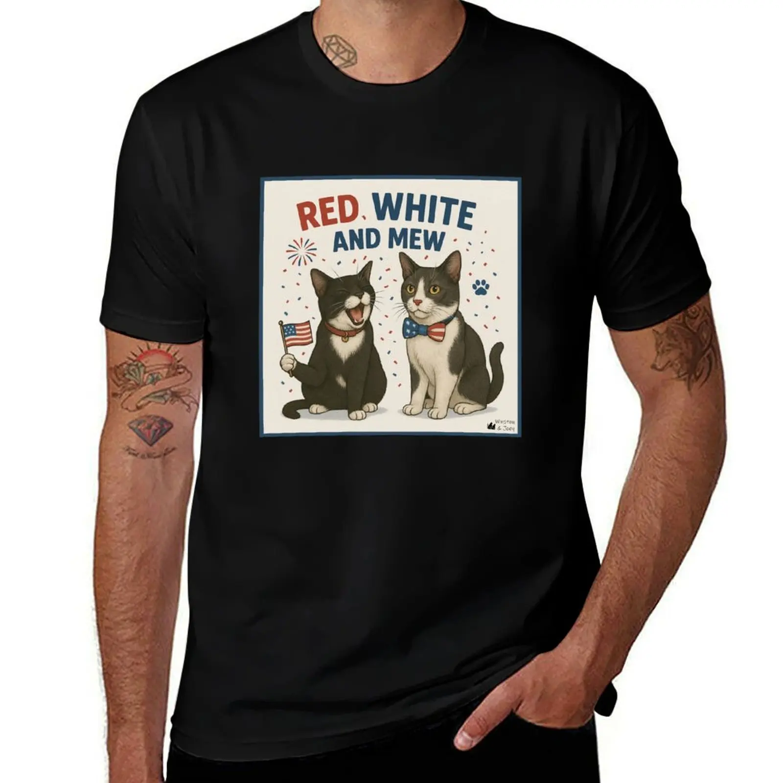 Red, White, and Mew – Funny 4th of July Cat T-Shirt t shirt man plain T-Shirt