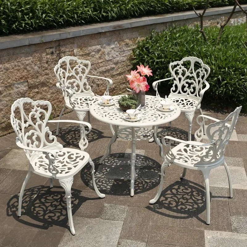 Outdoor Cast Aluminum Tables And Chairs Courtyard Garden Hotel Urniture Terrace Combination leisure Metal Round Patio Table