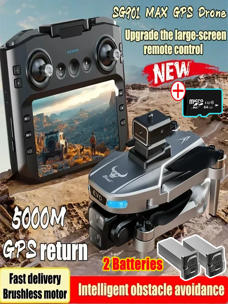 SG901 MAX GPS Drone 2 Batterijen 8K Camera Antenne FPV Obstakel vermijden met Groot Scherm Afstandsbediening Geheugenkaart Opvouwbare Dron - afbeelding 2