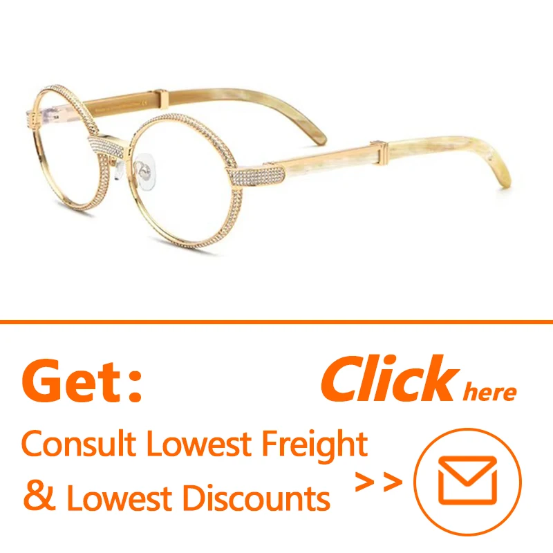 High Quality Custom LOGO White Diamonds Ox Horn Eyeglasses Optical Frames Metal Crafts Prescription Eye Glasses