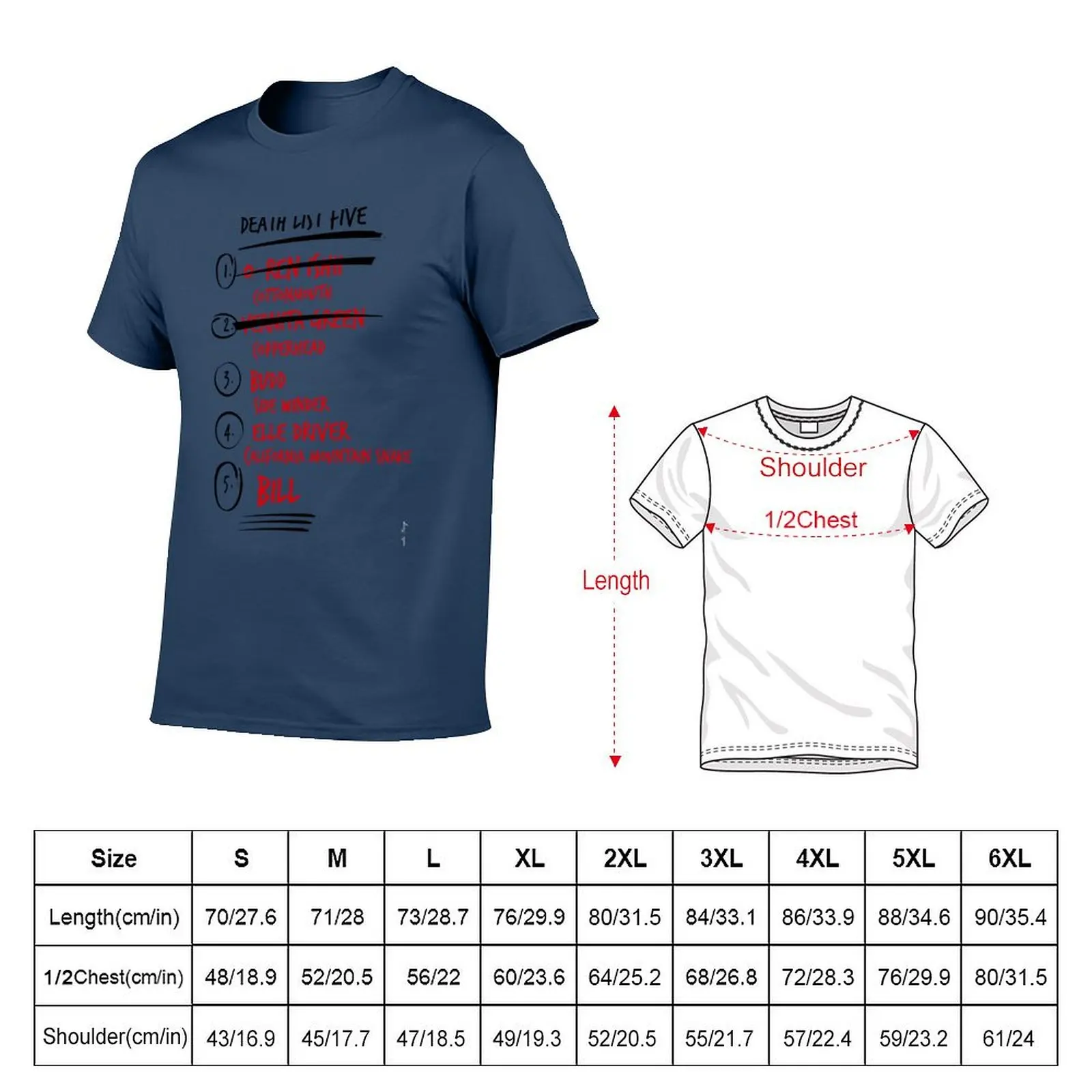 Kill Bill -- The Brides Death List 5 T-Shirt mens graphic t shirts essential t shirt cotton tshirt 100% T-Shirt