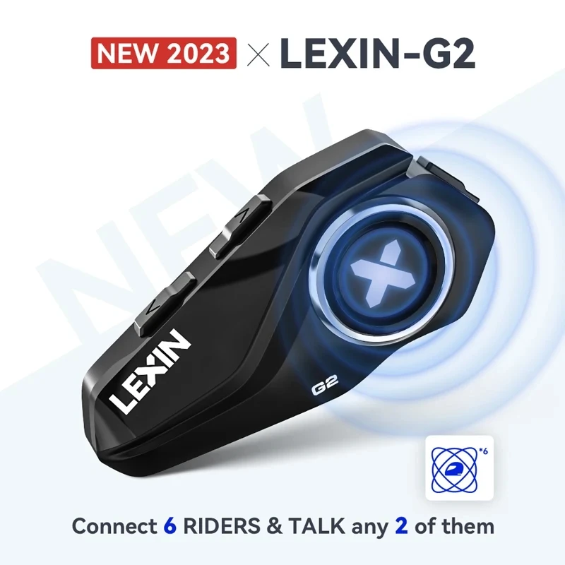 Lexin-intercomunicador para casco de motocicleta G2, Auriculares Bluetooth, comunicador manos libres, interfono con Radio FM, hasta 6 conductores,