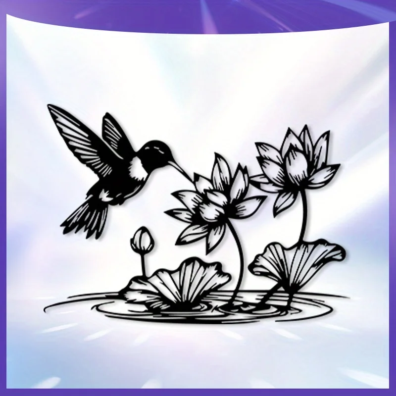 CIFbuy Lotus Hummingbird Metal Wall Art Rustproof Weatherproof 2D Flat Iron Ornament For Zen Living Room Office Home Decor