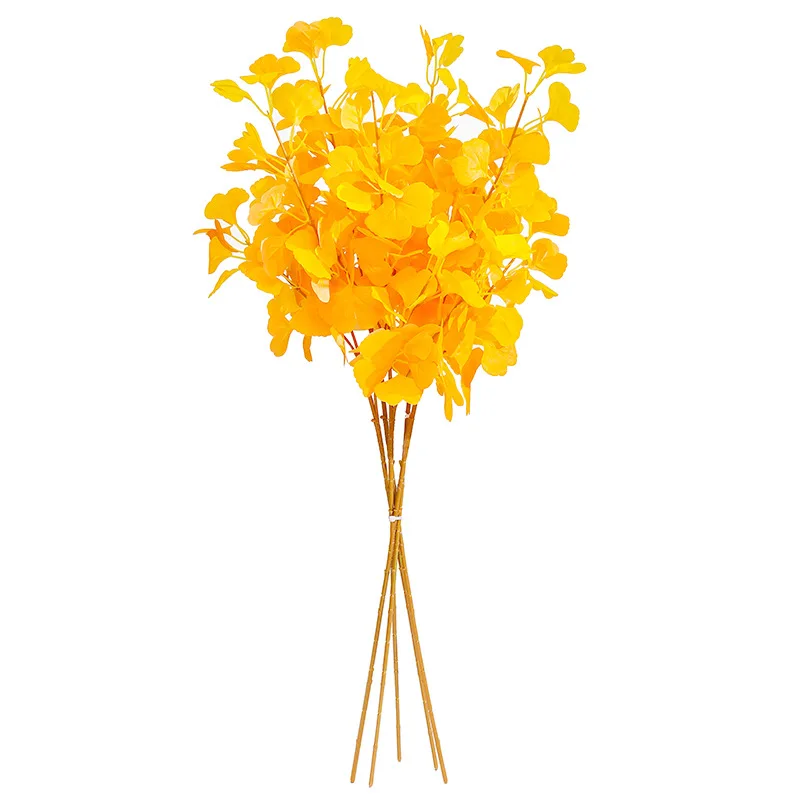 35.4in Artificial Plants Yellow Ginkgo Branches DIY Plastic Biloba Leaf Banyan Tree Red Maple Leaf Maidenhair for Home Wedding