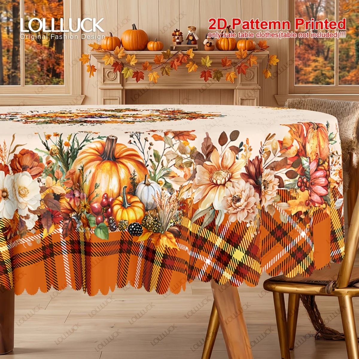 1 piece, polyester tablecloth, autumn Thanksgiving-themed party tablecloth, autumn harvest buffalo printyzb
