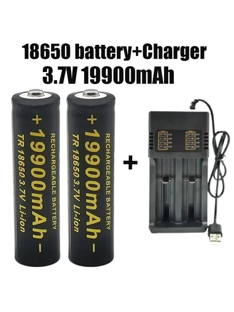 Batterie rechargeable au lithium-ion 18650 3,7 V 19900 mAh avec sélection de paquets de chargeur inclus, adaptée aux lampes de poche, etc.