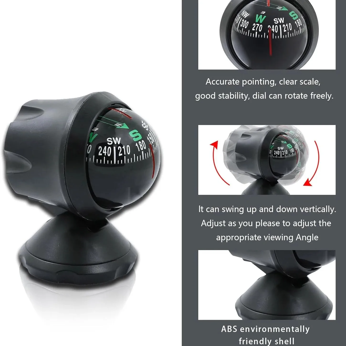 Adjustable Car Compass Ball, Dashboard Mount Navigation Compass, Mini Auto Direction Finder for Vehicle Boat Truck SUV