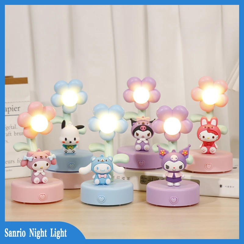 Sanrio Night Light Kuromi Hello Kitty Kawaii Sun Flower Modeling Desk Lamp Anime Cartoon Desktop Decorations Room Lighting