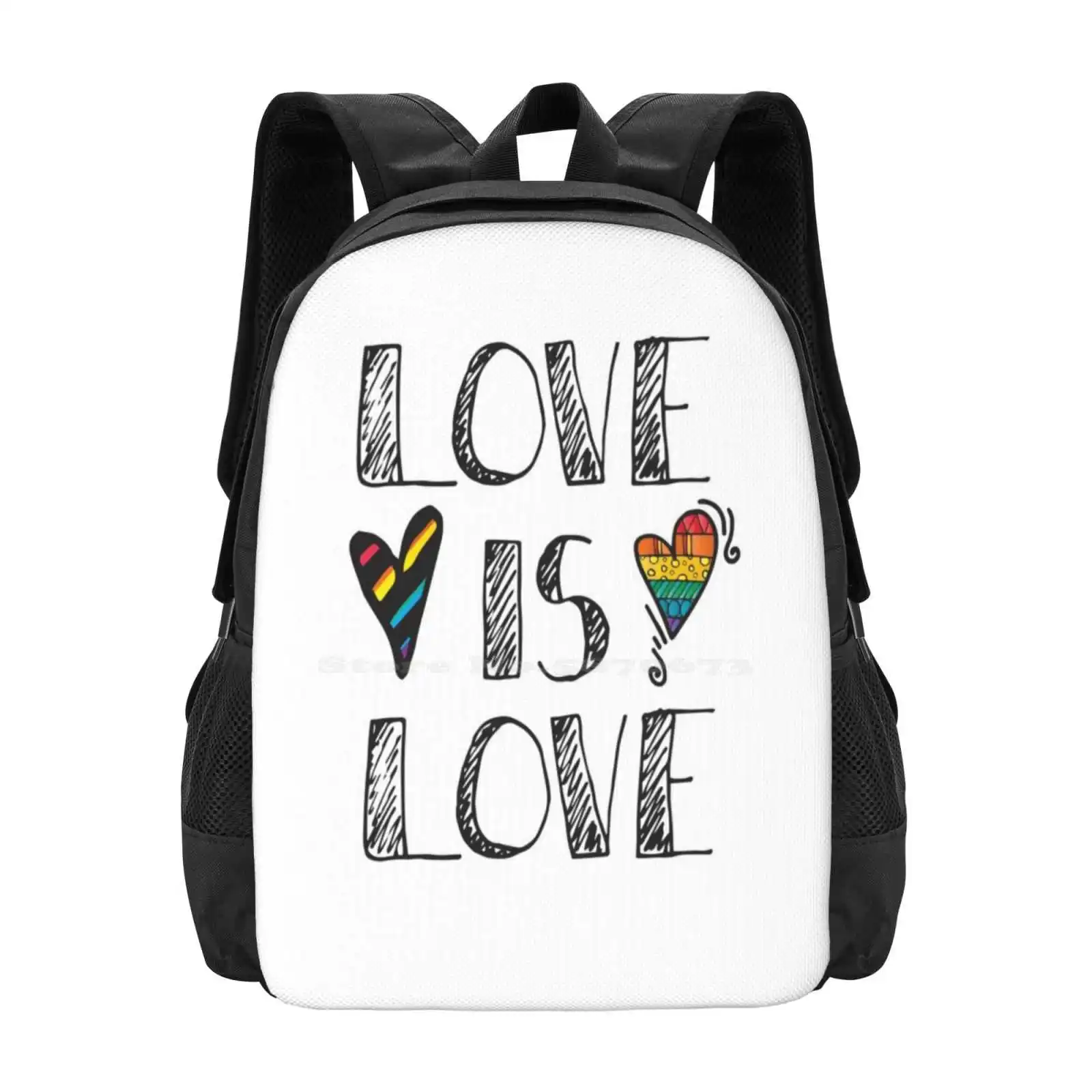 Love is Love doodles LGBT กระเป๋าเป้สะพายหลังสำหรับวัยรุ่นนักศึกษาวัยรุ่นกระเป๋าดีไซน์ลายรักคือรัก doodles LGBT เลสเบี้ยนกะเทย