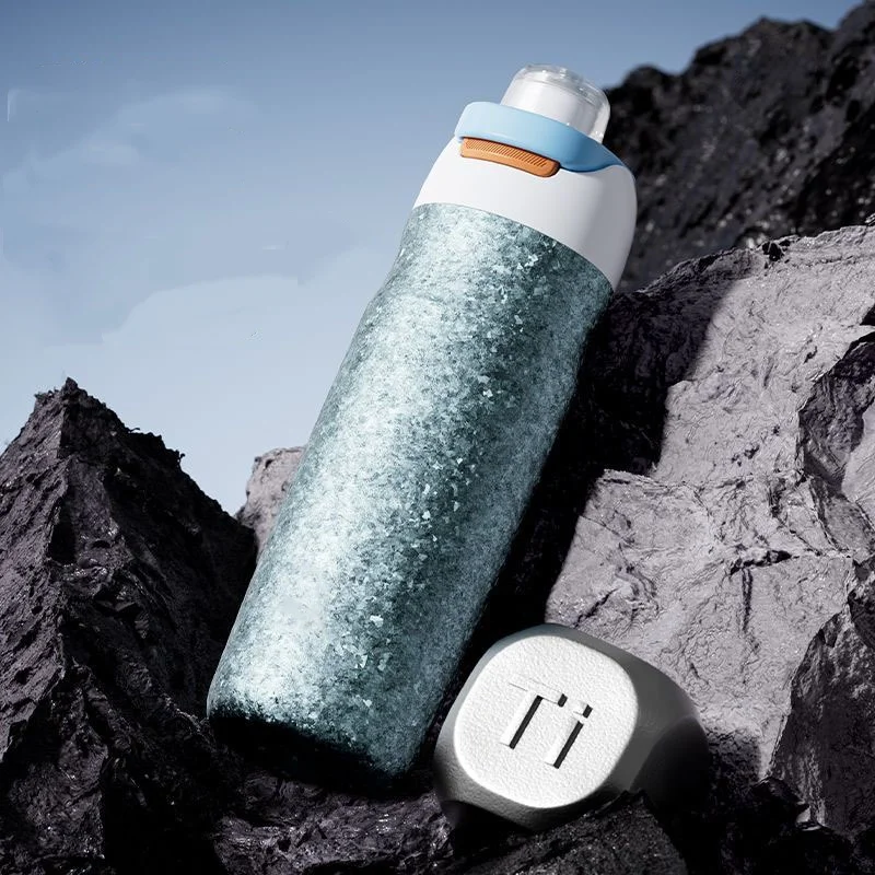 550ML Portable Pure Titanium Inner Sport Insulated Mug Outdoor  Cycling Dual Drink Straw Men Women Student Water Cup