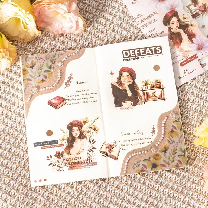 2Sheets Sweetheart material Package Diary girl versatile Background Supplies Scrapbook 177*115mm collage Transfer Stickers