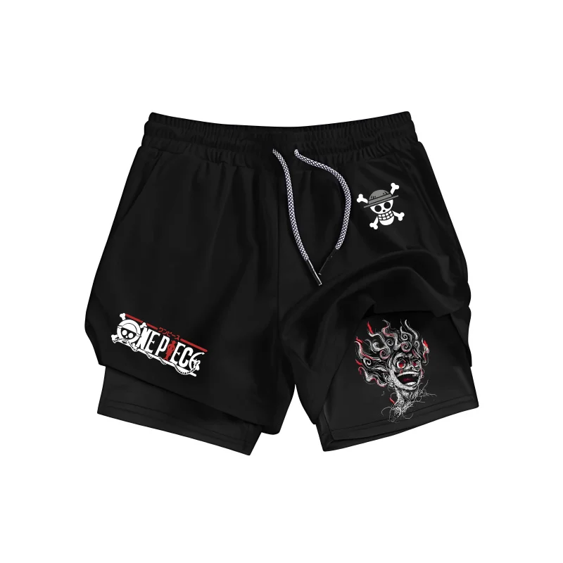 

ONE PIECE Luffy Classic Anime Double-Layer Shorts For Men Loose Breathable Sports Pants Summer Fashion American Style