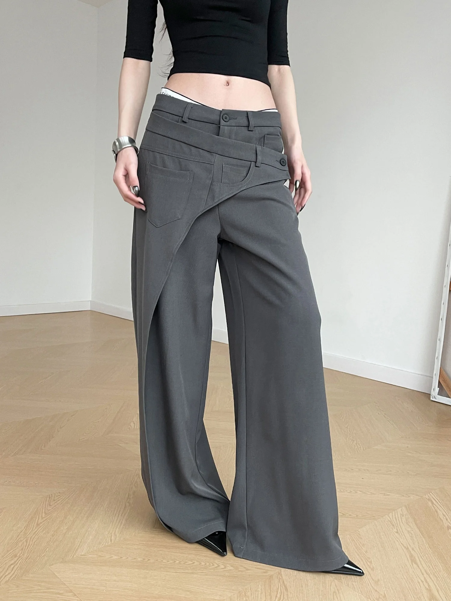 

Женские модные брюки Inbeowroom: асимметричные, с деконструированным кроем, низкой талией, широкими штанинами и прямым кроем