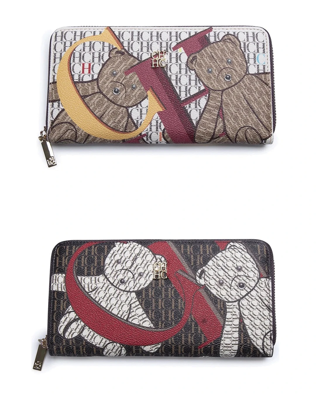 CH Damen Lange Reißverschluss-Geldbörse Vintage Monogramm Niedliches Bärenmuster Große Kartenfächer Geldbeutel Mit Verpackungsbox Tägliche Münz-Clutch – Detail 6