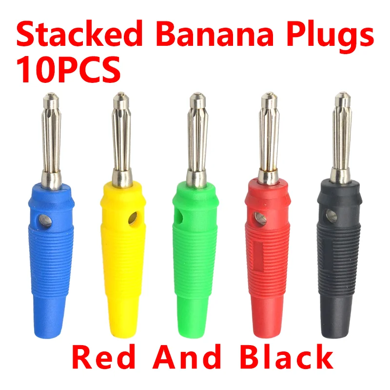 

10Pcs Red and Black 4mm Solderless Side Stackable Banana Plug Connector Copper