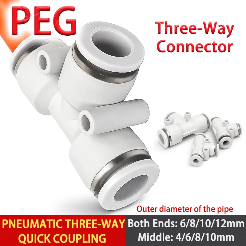 1 Piece White T-Type Three-Way Plastic Peg Quick-Connect Pneumatic Ari Hose Connector Element PEG 6mm 8mm 10mm 12mm