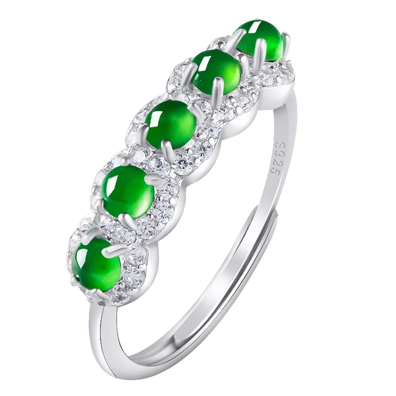 Anillo de jadeíta con incrustaciones de plata S925 para hombre y mujer, joyería ajustable, Jade, Yang, hielo verde, Grado A Natural, regalos de moda