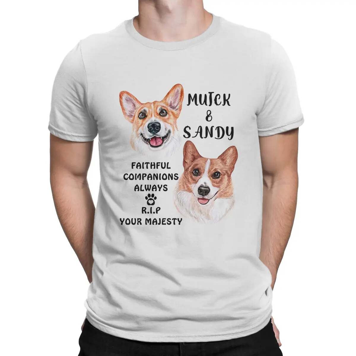 The Queen's Corgis Muick and Sandy Dogs of Queen Elizabeth Men T Shirt The Queen's Corgi Hipster Tee Shirt Short Sleeve