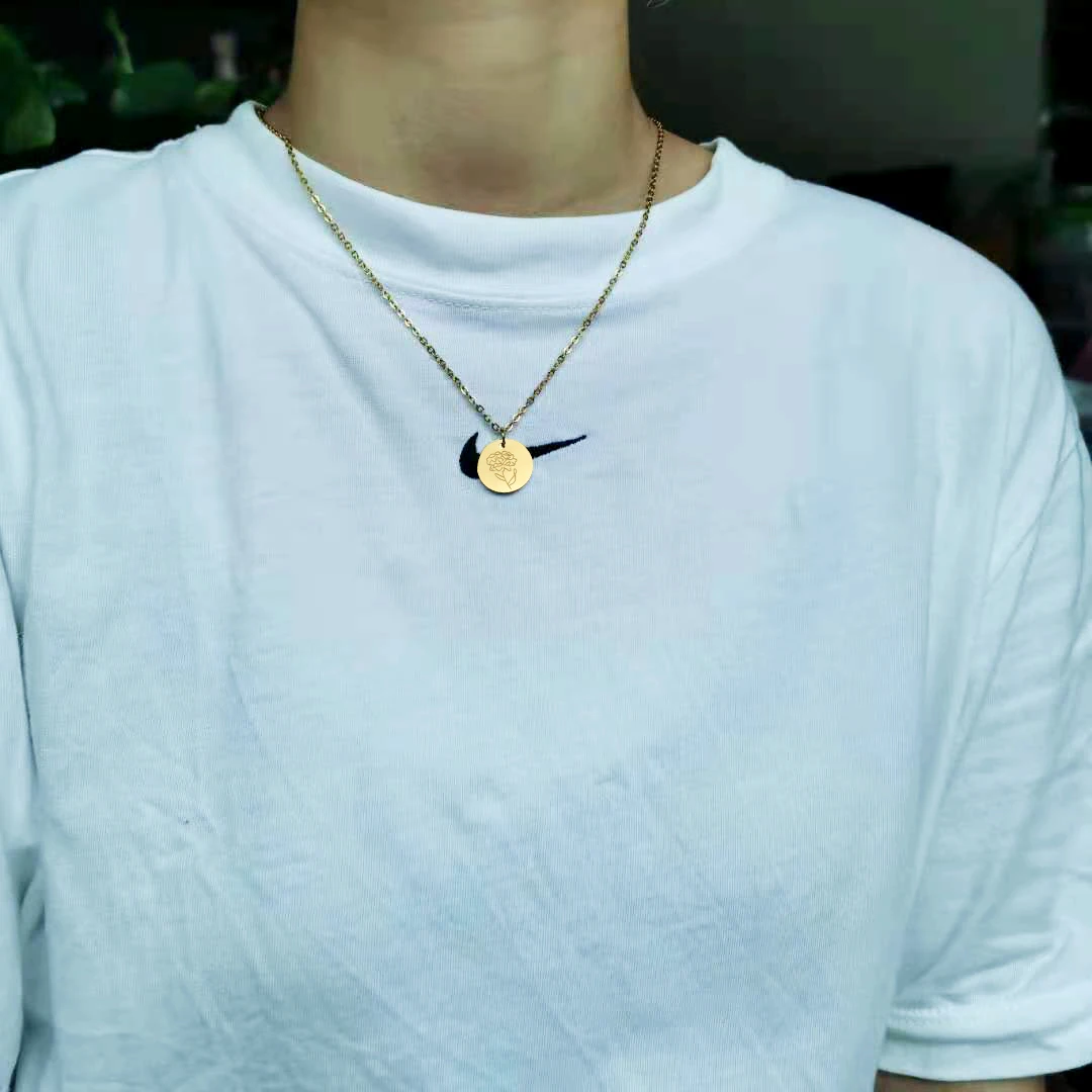 Stainless Steel Birth Month Flower Choker Necklace Earring For Women Girl Gold Colors Jewelry Personalized Jewelry Gift
