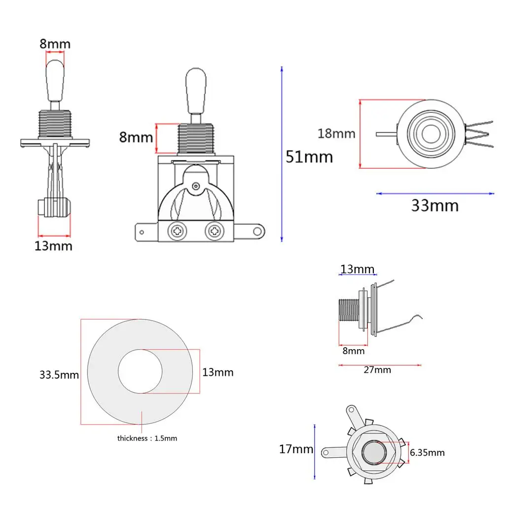 Pre Wired Guitar Wiring Assembly 3 Way Toggle Switch Alpha B500K Potentiometer Copper Plastic Materials for DIY